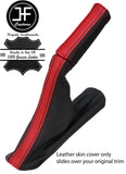 BLACK & RED TOP GRAIN LEATHER HANDBRAKE+HANDLE COVERS FOR FORD MUSTANG 15-17