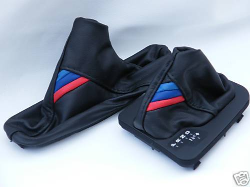 FITS BMW E46 TRI STRIPE AUTOMATIC GEAR + HANDBRAKE GAITER LEATHER CUSTOM NEW