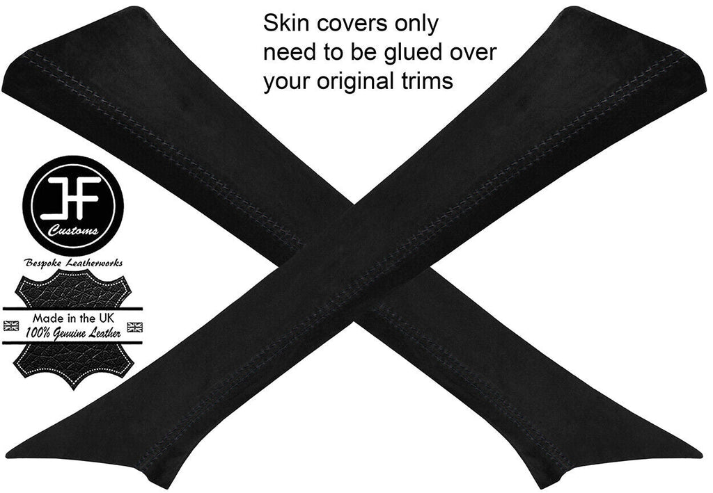 BLACK STITCH 2X A PILLAR REAL SUEDE COVERS FITS MERCEDES A CLASS W176 12-16