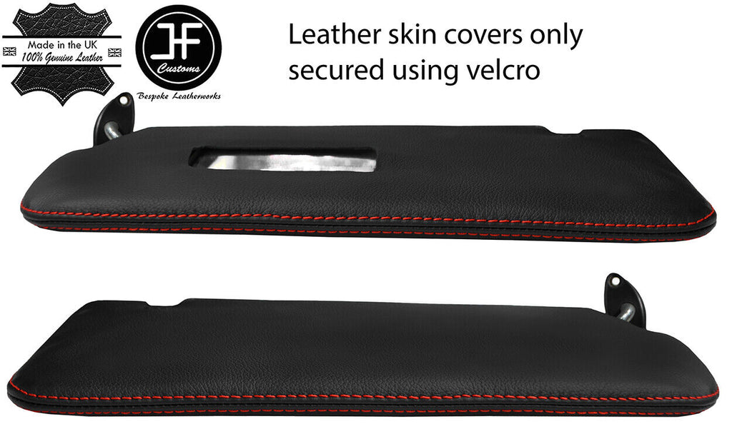 RED STITCH 2X SUN VISORS REAL LEATHER COVERS FOR BMW E30 81-92 SALOON CUSTOM NEW