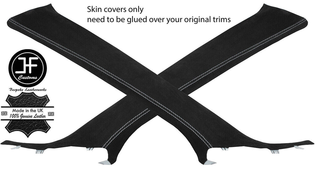 GREY STITCH 2X A PILLAR SUEDE COVERS FOR MITSUBISHI LANCER EVO 10 X 2008-2016