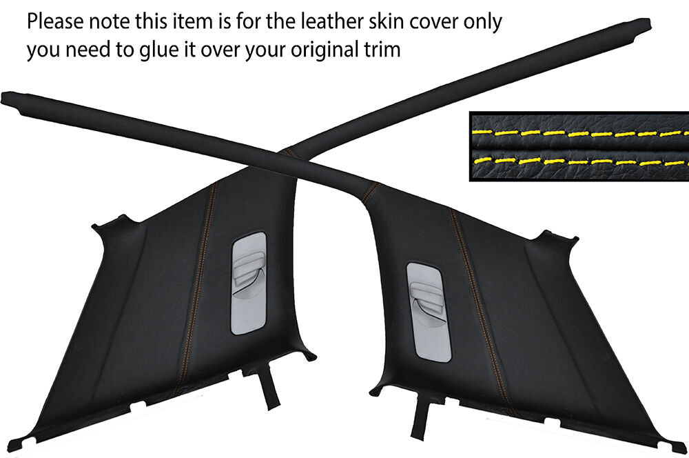 YELLOW STITCH 2X REAR C PILLAR LEATHER COVER FITS VW GOLF MK3 JETTA 91-98 5 DOOR