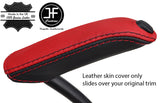 BLACK & RED TOP GRAIN REAL LEATHER HANDBRAKE HANDLE COVER FOR FORD KUGA 08-16