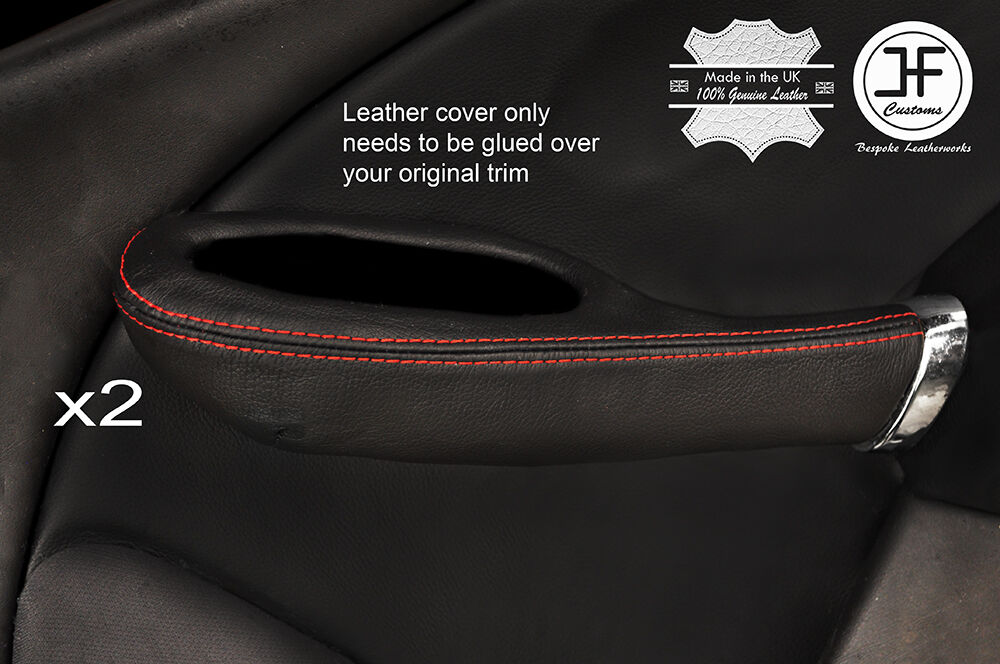 RED STITCH 2X FRONT FULL DOOR HANDLE LEATHER COVERS FITS ROVER 75 & MG ZT