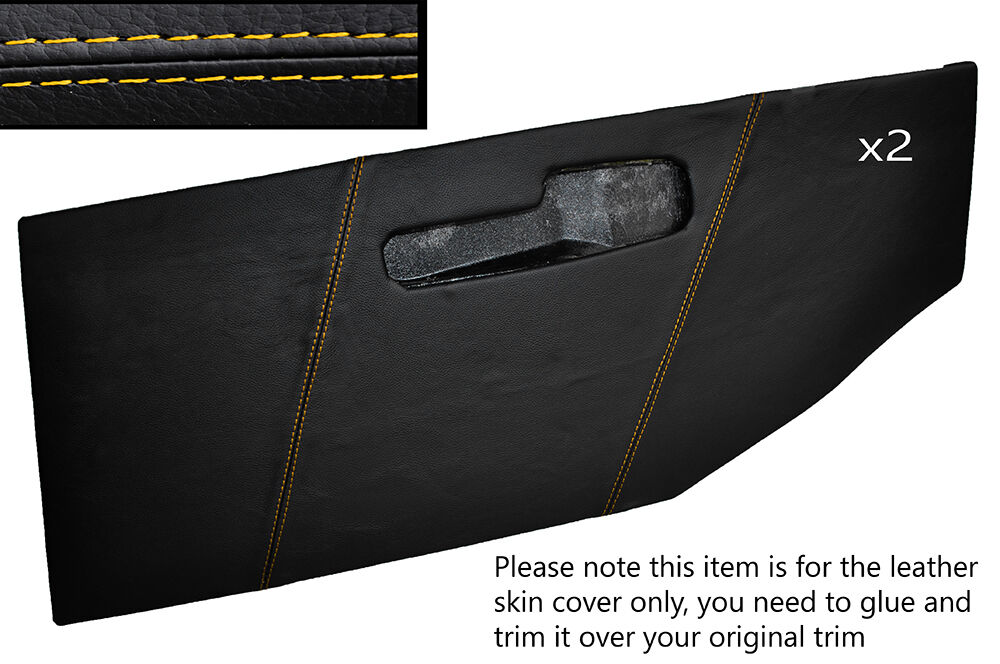YELLOW STITCH 2X FRONT DOOR CARD TRIM SKIN COVERS FITS JAGUAR E TYPE SERIES 2