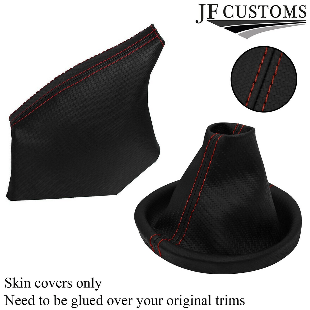 D RED STITCH CARBON VINYL GEAR+HANDBRAKE COVERS FOR SUBARU IMPREZA WRX STI 15-18