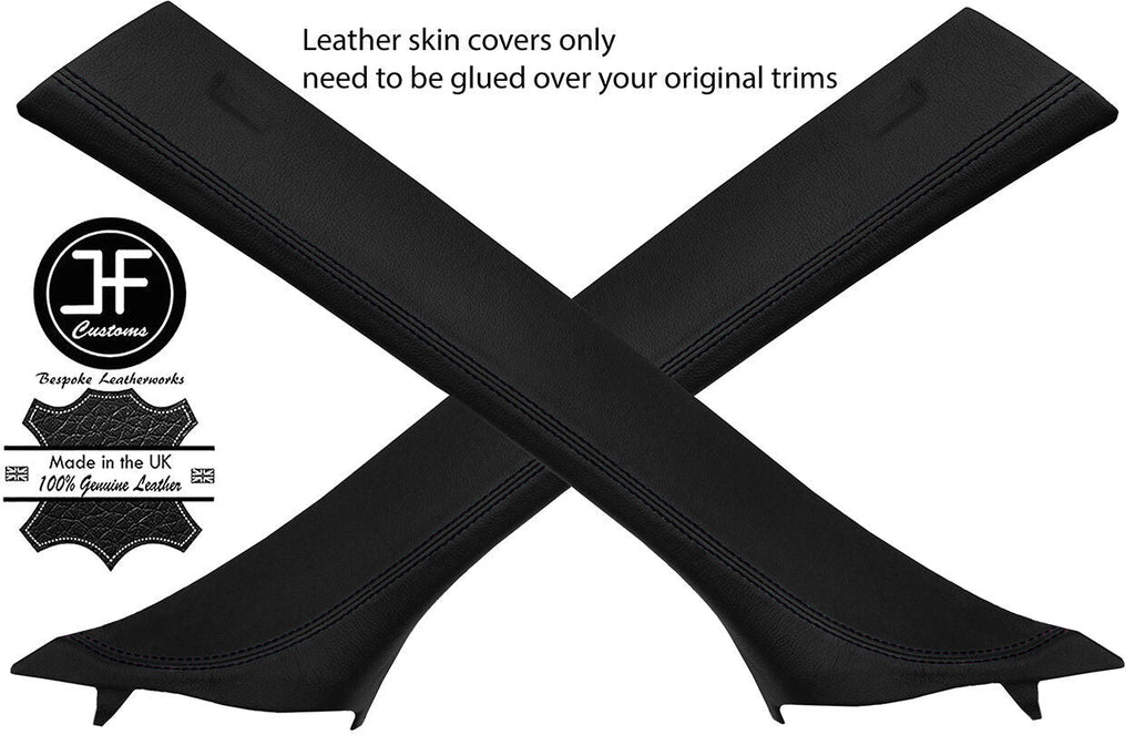BLACK STITCH 2X A PILLAR REAL LEATHER COVERS FITS BMW X5 E70 2007-2013