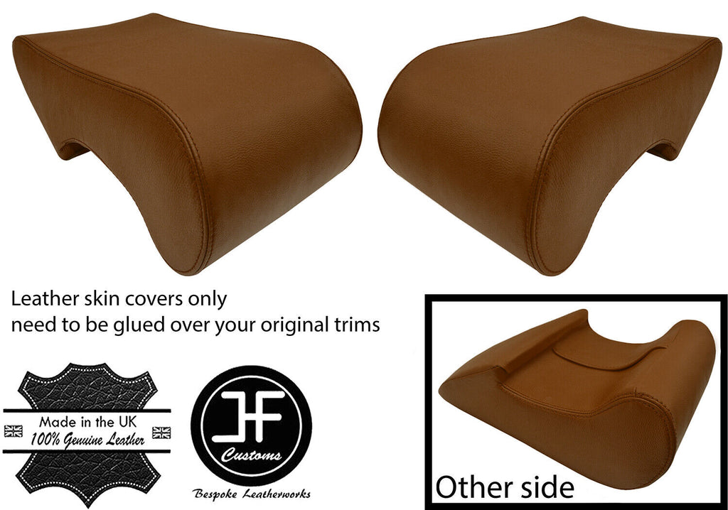 BROWN TOP GRAIN LEATHER 2X REAR HEADREST COVERS FOR ROVER P5 P5B V8 COUPE