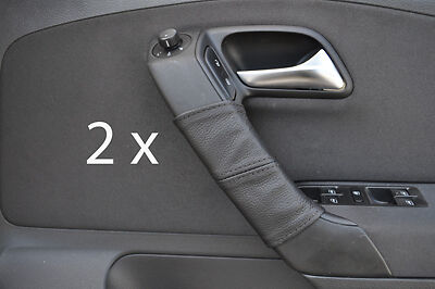black stitch FITS VW POLO MK8 2009+ 2 X DOOR HANDLE LEATHER COVERS CUSTOM NEW
