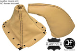 BEIGE LEATHER BLACK STITCH GEAR & HANDBRAKE GAITER FITS MAZDA MX5 MK1 89-97