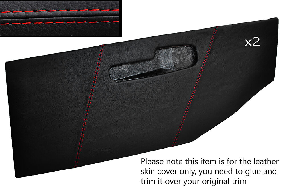 RED STITCH 2X FRONT DOOR CARD TRIM SKIN COVERS FITS JAGUAR E TYPE SERIES 2