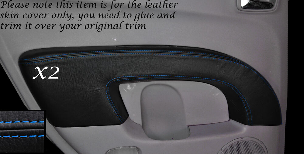 BLUE STITCH 2X REAR DOOR CARD TRIM SKIN COVERS FITS MITSUBISHI L200 2006-2014