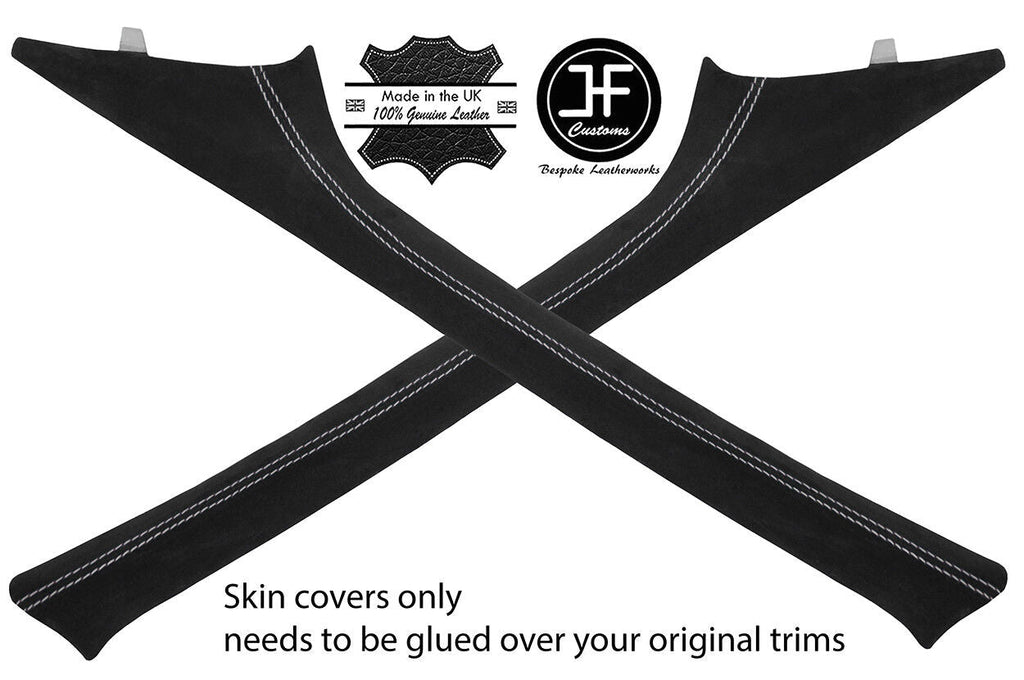 GREY STITCHING 2X A PILLAR REAL SUEDE COVERS FITS RENAULT TRAFIC 2001-2014
