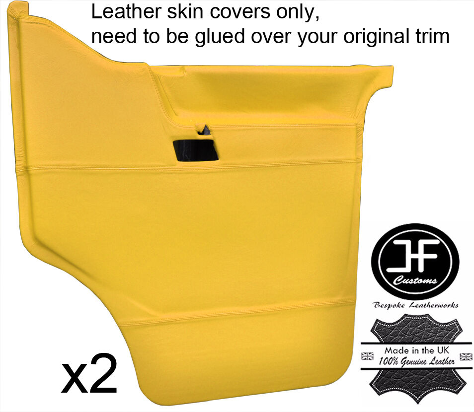 YELLOW REAL LEATHER 2X FRONT DOOR CARD COVERS FITS VW T4 TRANSPORTER CARAVELLE