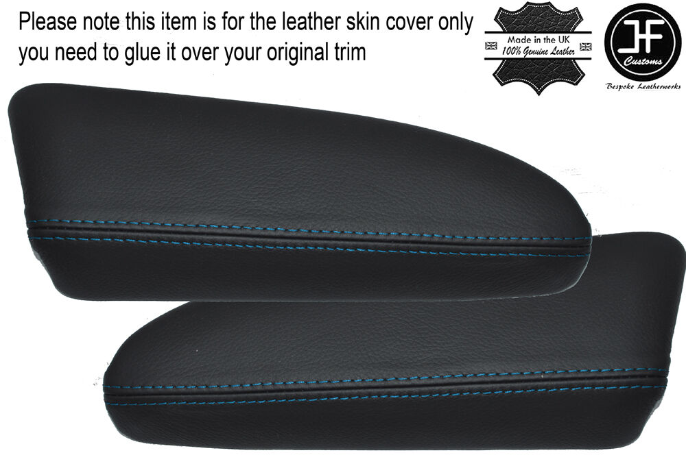 BLUE STITCH 2X FRONT DOOR ARMREST LEATHER COVERS FITS VOLVO XC90 2002-2014