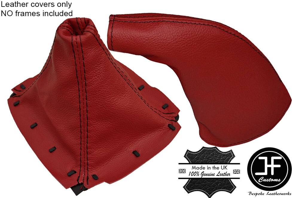 DARK RED LEATHER BLACK STITCH GEAR & HANDBRAKE GAITER FITS MAZDA MX5 MK1 89-97