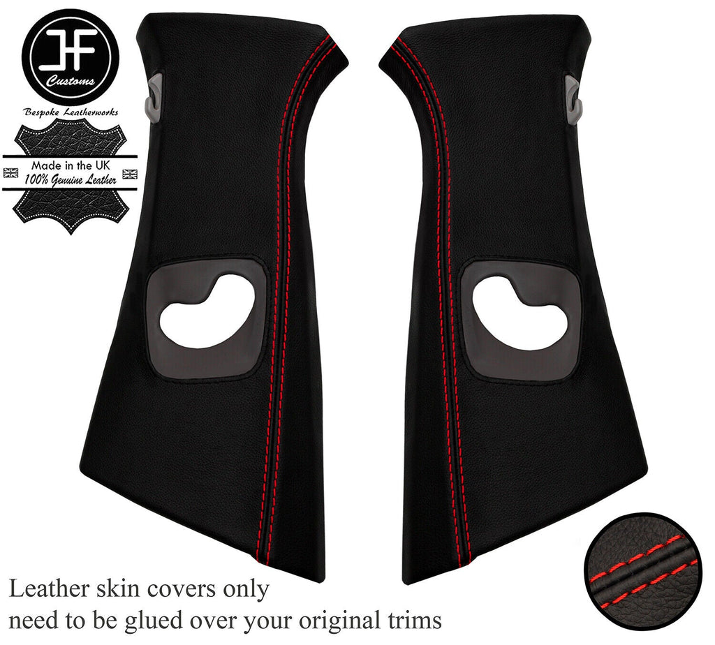 RED STITCH 2X UPPER B PILLAR LEATHER COVERS FOR BMW 5 SERIES F10 F11 10-16