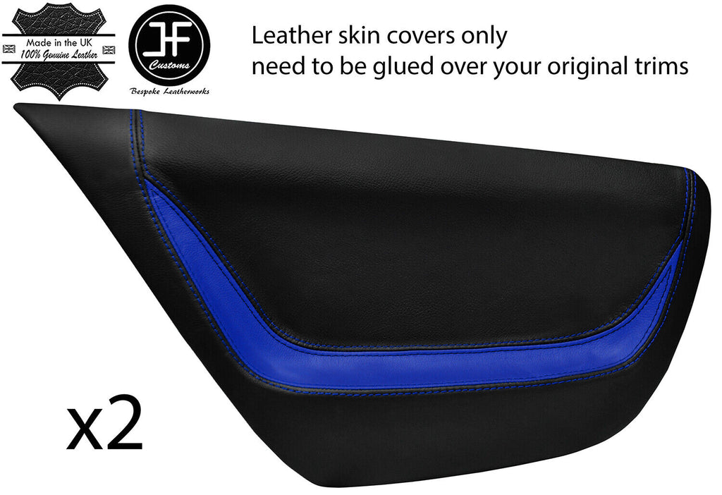 BLACK & BLUE 2X REAR DOOR CARD TRIM LEATHER COVERS FOR VW LUPO 1998-05 STYLE 2
