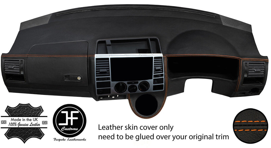 ORANGE STITCH DASH DASHBOARD REAL LEATHER COVER FITS VW T5 TRANSPORTER CARAVELLE