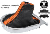 BLACK ORANGE STRIPE TOP GRAIN LEATHER MANUAL GEAR GAITER FOR FORD MUSTANG 15-17