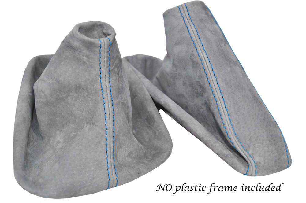 BLUE STITCHING LIGHT GREY SUEDE GAITER SET FITS BMW 3 SERIES E36 E46 92-05