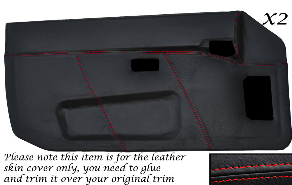 RED STITCH 2X FULL DOOR CARD LEATHER SKIN COVER FITS PORSCHE 924 944 86-90