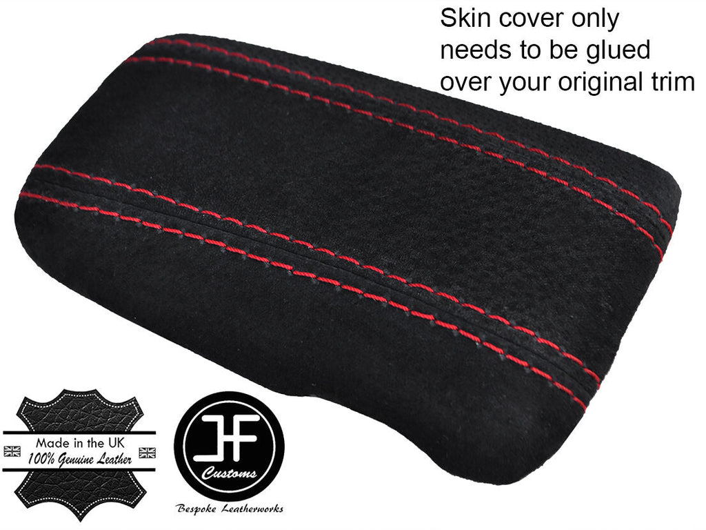 RED STITCHING REAL SUEDE ARMREST LID COVER FITS MAZDA RX7 RX-7 1992-2001