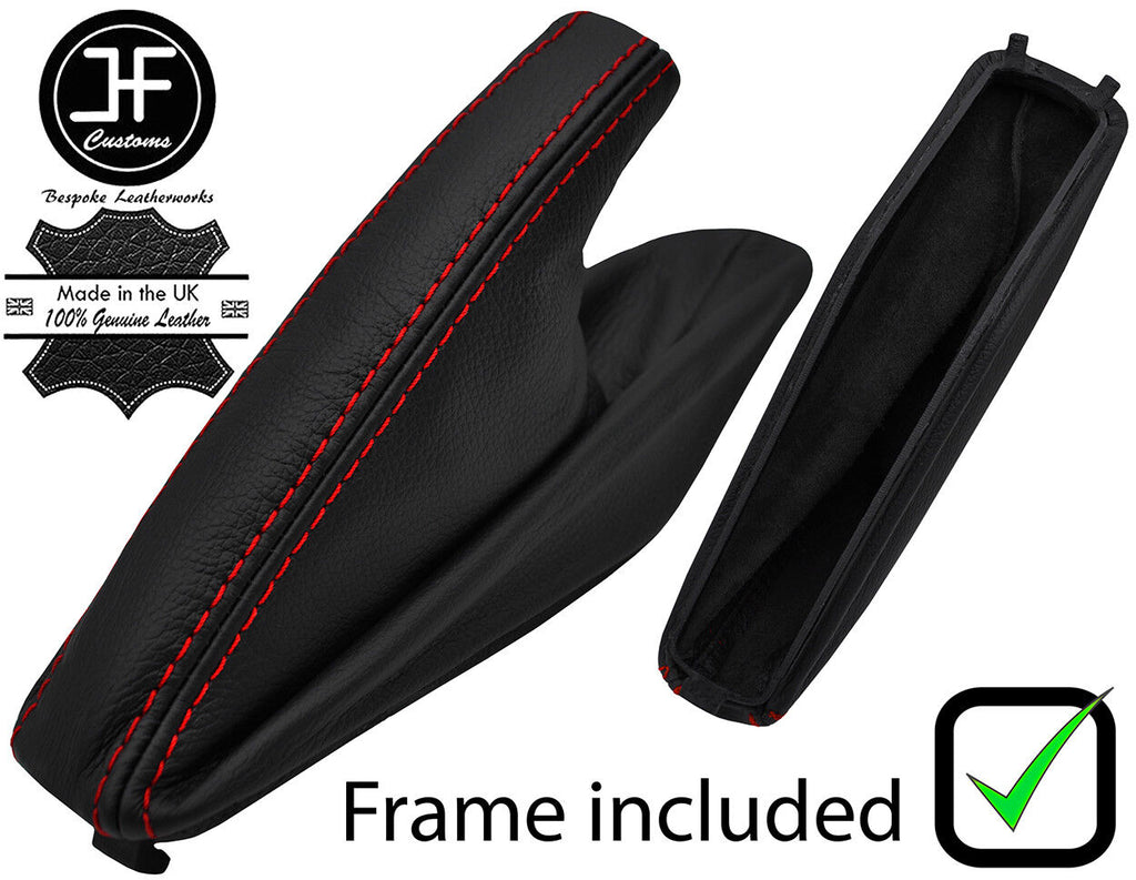 RED STITCH LEATHER HANDBRAKE GAITER+PLASTIC FRAME FITS BMW 5 SERIES E34 87-97