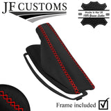 RED LUX-STITCH LEATHER HANDBRAKE GAITOR + PLASTIC FRAMES FOR BMW E46 99-05