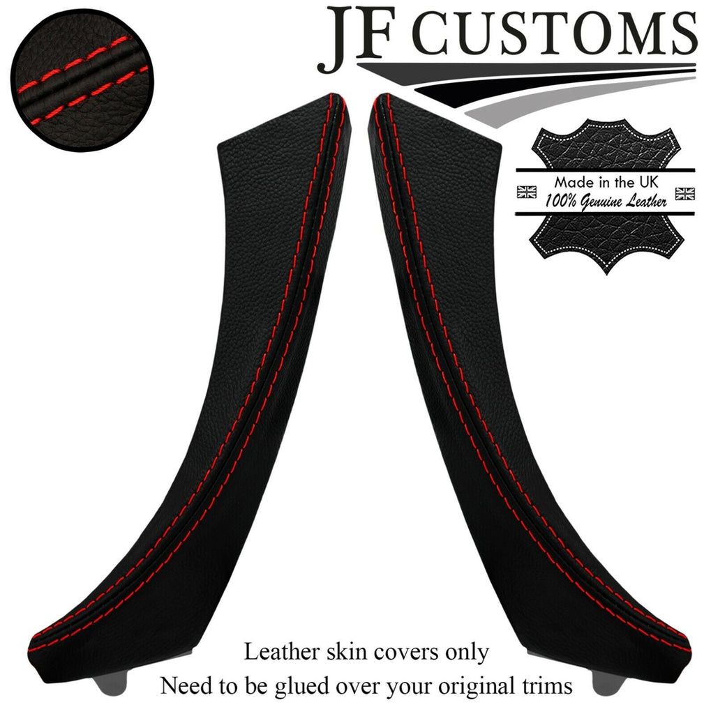 RED STITCH LEATHER 2X REAR DOOR HANDLE COVERS FOR BMW E90 E91 E9X CUSTOM NEW