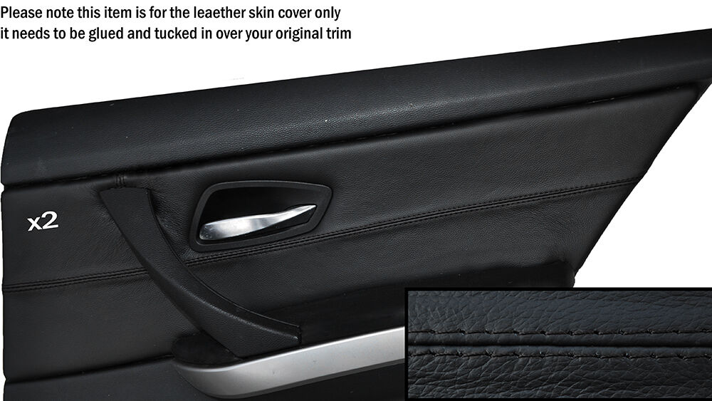 BLACK STITCH 2X REAR DOOR CARD TRIM SKIN COVERS FITS BMW 3 SERIES E90 06-11 5DR