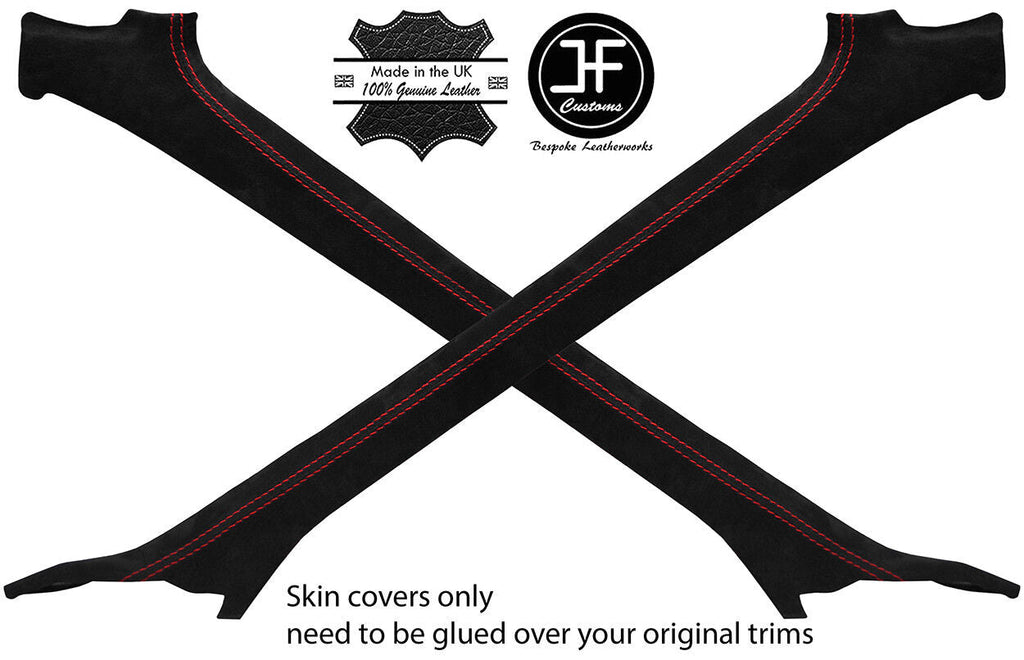RED STITCH 2X A PILLAR LEATHER COVERS FOR MAZDA RX7 FC3S 86-91 CONVERTIBLE