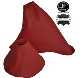 DARK RED LEATHER SKIN MANUAL GEAR & HANDBRAKE GAITERS FITS FIAT 500 2007-2015