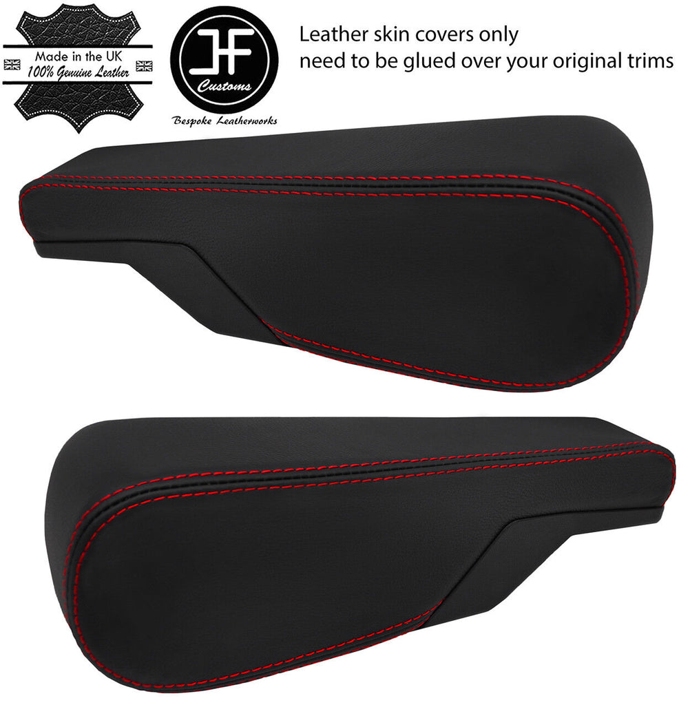 RED STITCH 2X SEAT ARMREST REAL LEATHER COVERS FITS VW TYPE 3 T3 MULTIVAN