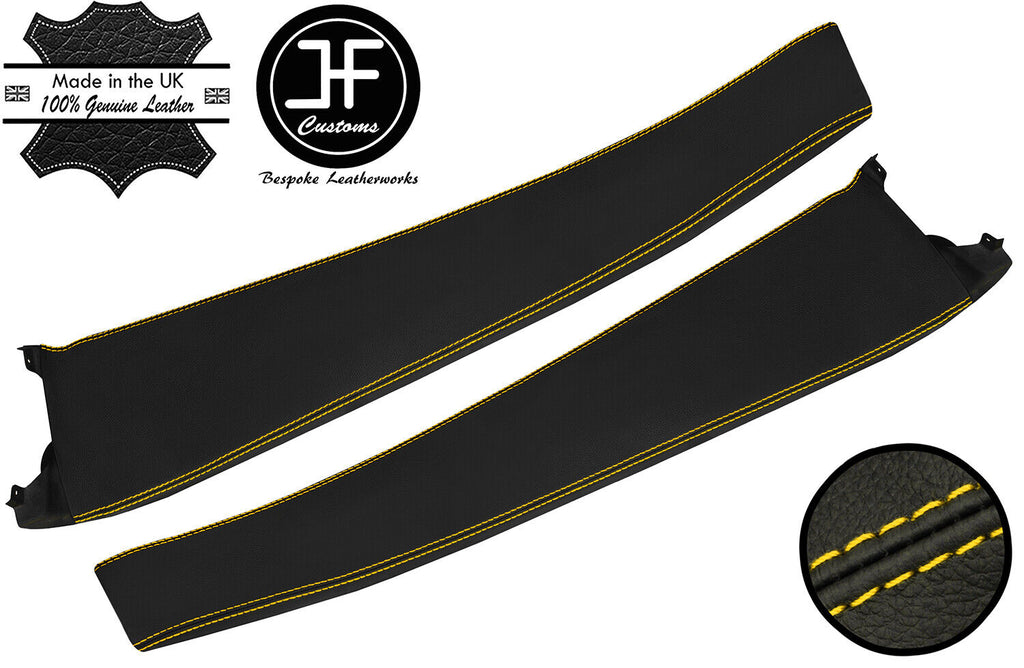 YELLOW STITCH 2X DOOR SILL TRIM TOP GRAIN LEATHER COVER FOR LOTUS ELISE S2 01-06