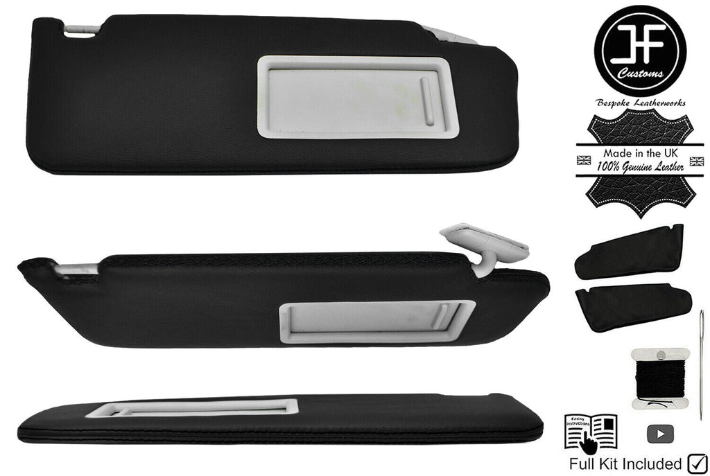 BLACK CROSS STITCH 2X SUN VISOR REAL LEATHER COVERS FOR VW GOLF MK7 VII 13-19