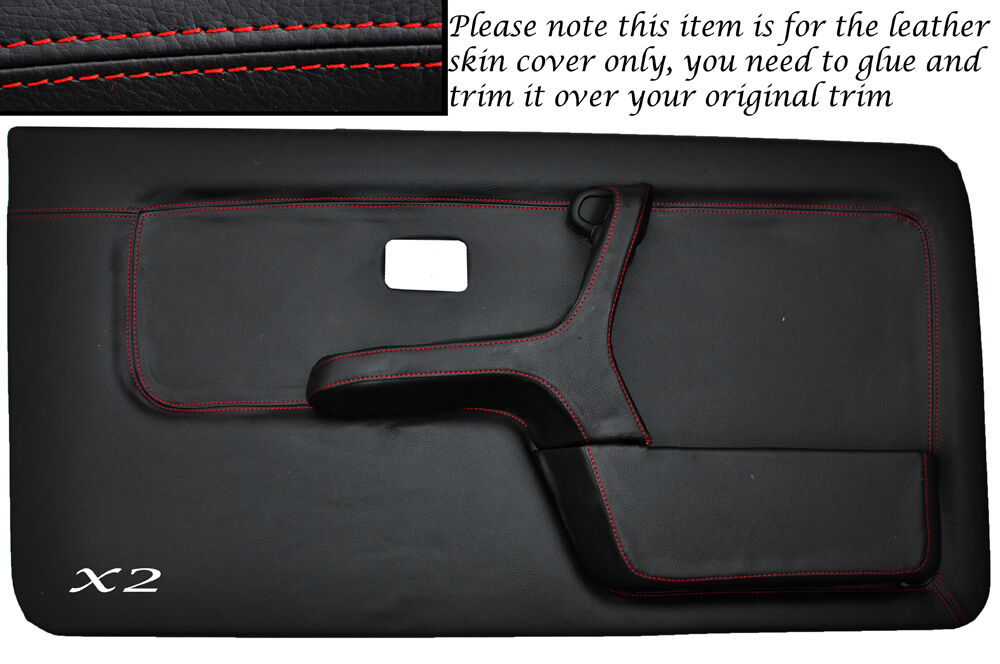 RED STITCH 2X FRONT FULL DOOR CARD SKIN COVERS FITS BMW 3 SERIES E30 COUPE
