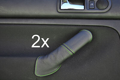 green stitch FITS VW GOLF MK4 4 IV 2X REAR LEATHER DOOR HANDLE COVERS CUSTOM NEW