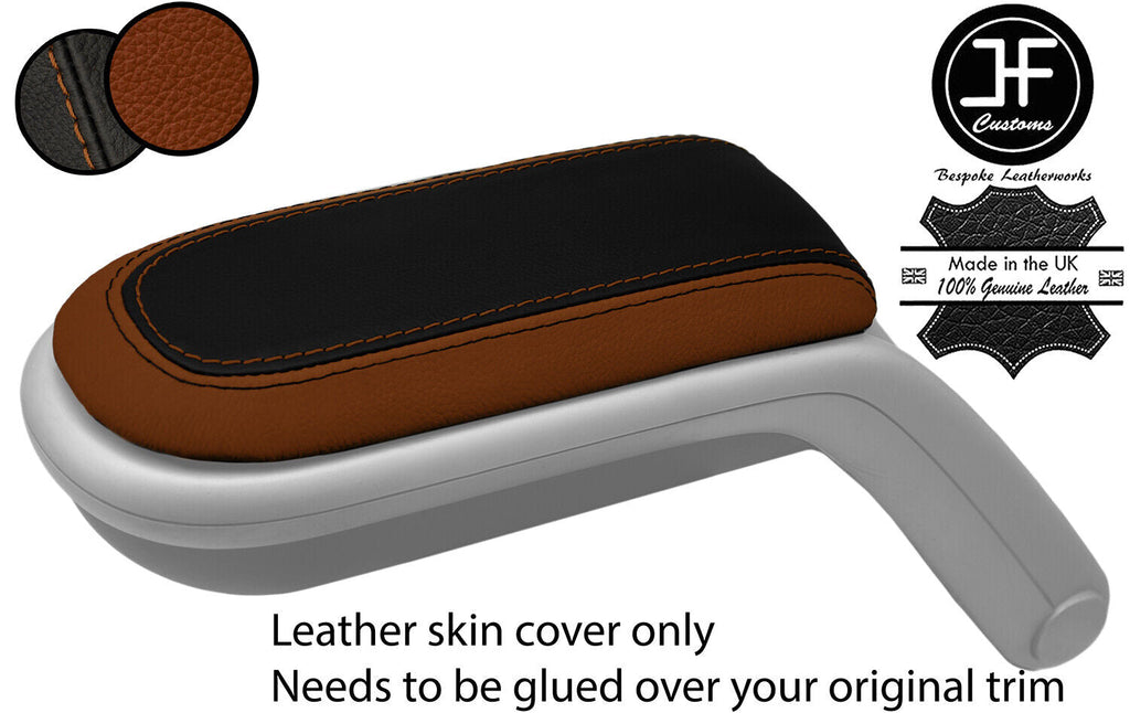 BROWN BLACK 2 TONE LEATHER ARMREST LID COVER FOR BMW MINI R55 R56 R57 07-14