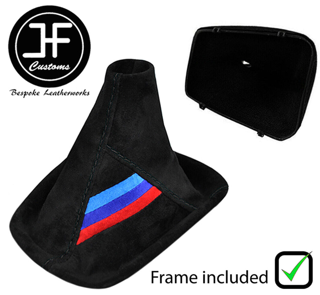 BLACK STITCH TRI STRIPE MANUAL SUEDE GEAR GAITER +PLASTIC FRAME FOR BMW Z3 95-03