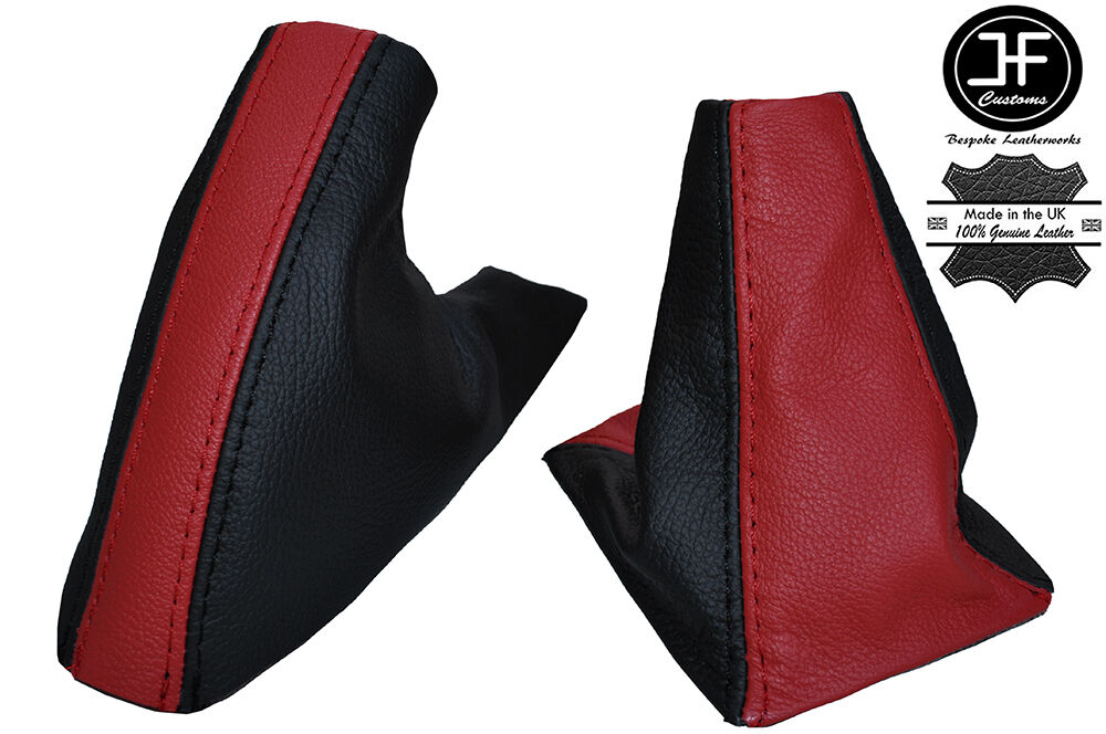 BLACK & DARK RED LEATHER GEAR STICK & HANDBRAKE GAITER FOR MG MGF 1995-2000