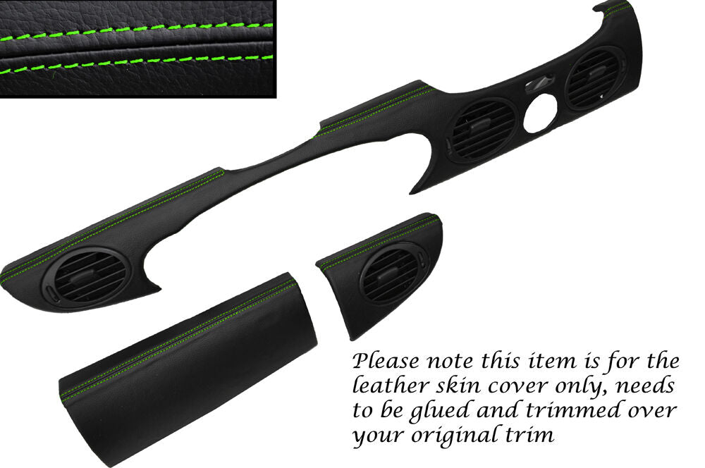 GREEN STITCH THREE PIECE DASH TRIM LEATHER SKIN COVERS FITS ROVER 75 & MG ZT