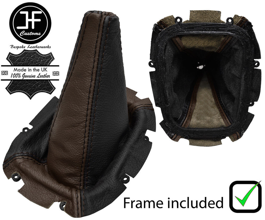 BLACK & BROWN 2 TONE LEATHER GEAR GAITER+PLASTIC FRAME FOR SUBARU IMPREZA 98-00