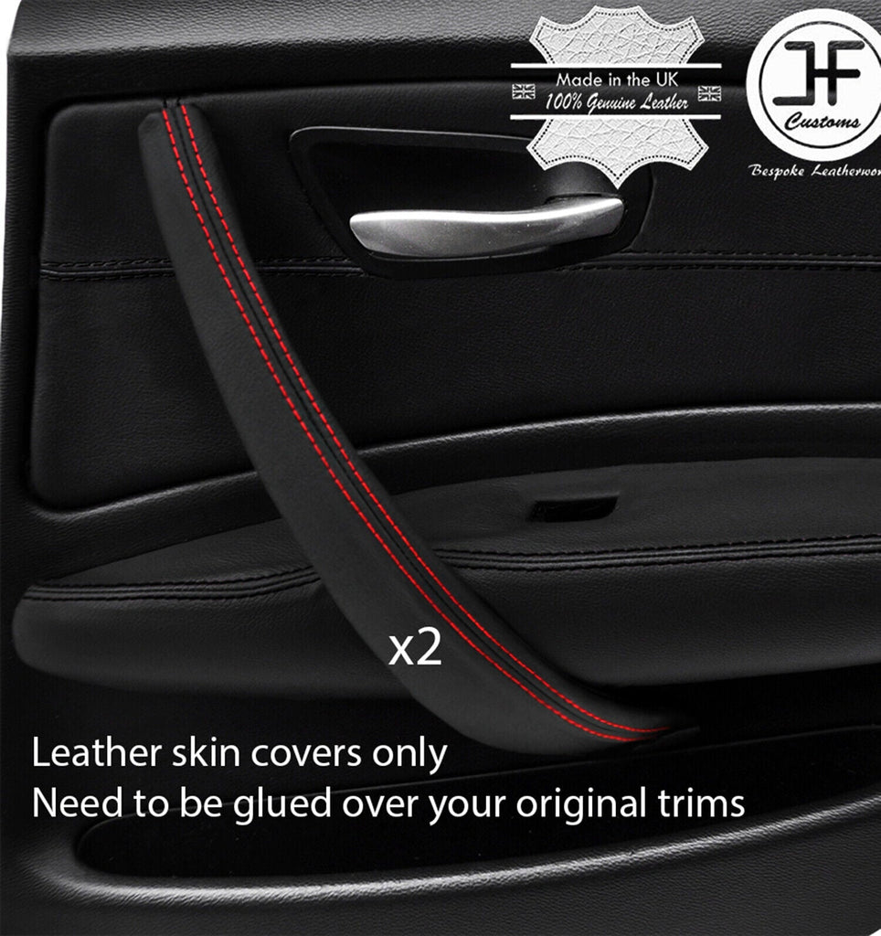 RED STITCH 2X REAR DOOR HANDLE TRIM LEATHER COVER FOR BMW 1 E87 04-12 STYLE 2