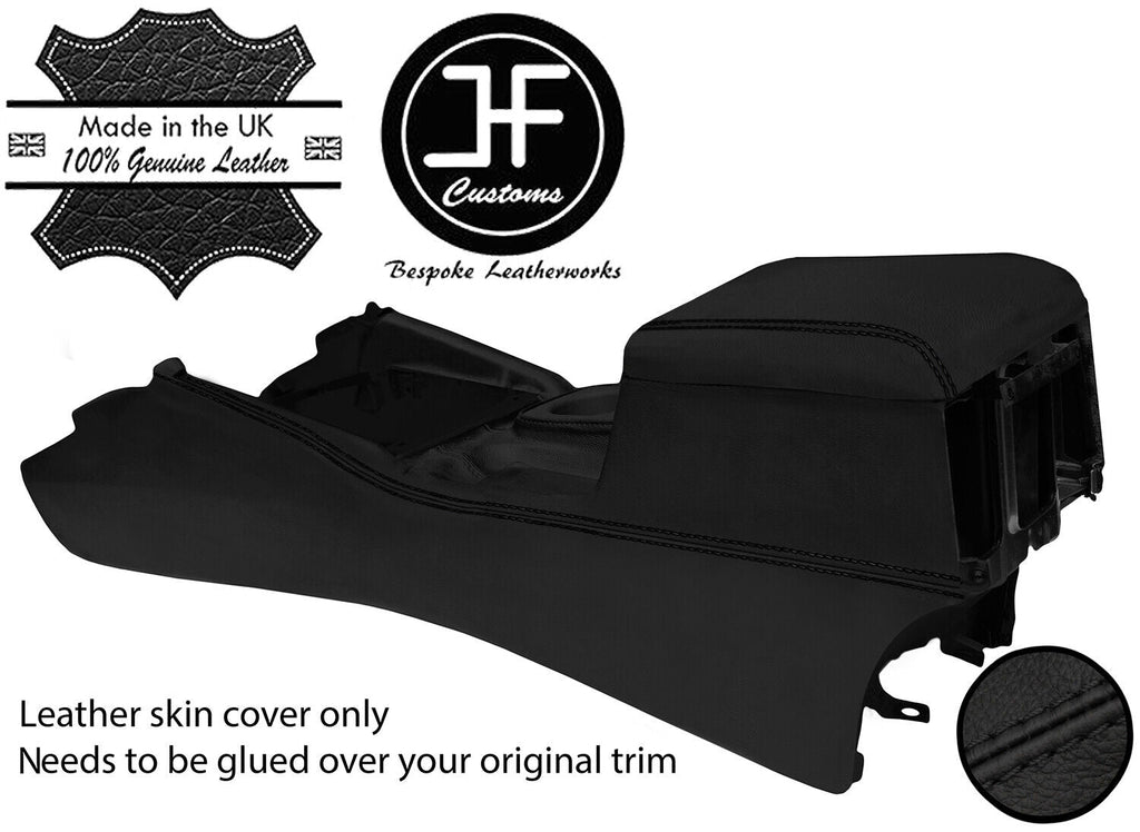 BLACK STITCH CENTER CONSOLE + ARMREST REAL LEATHER COVERS FOR VW AMAROK 10-20