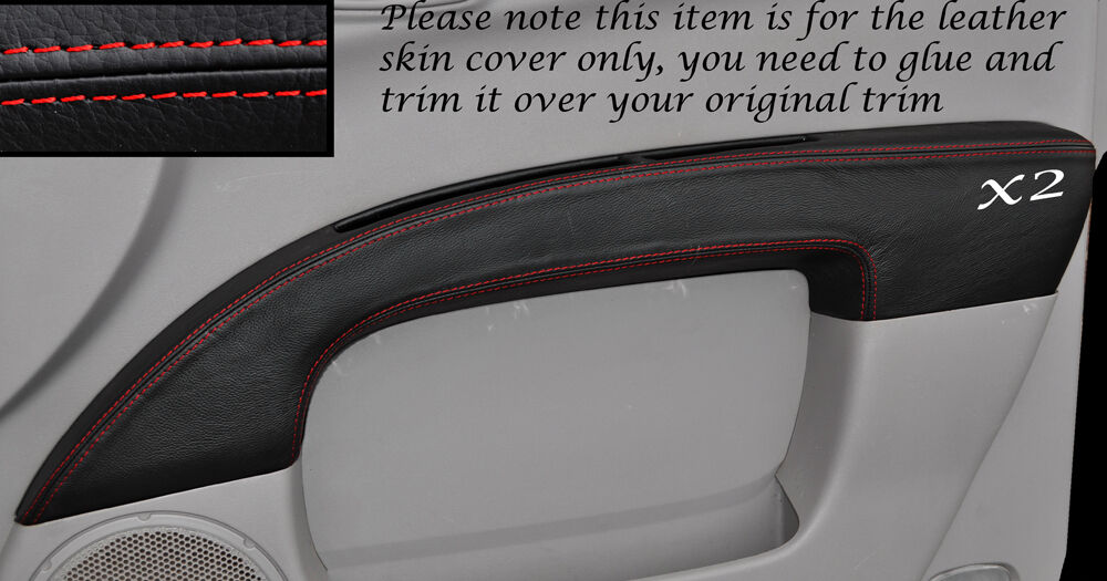 RED STITCH 2X FRONT DOOR CARD TRIM SKIN COVERS FITS MITSUBISHI L200 06-14