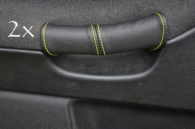 FITS BMW E36 1991-1998 2X DOOR HANDLE COVERS BLACK LEATHER yellow stitching