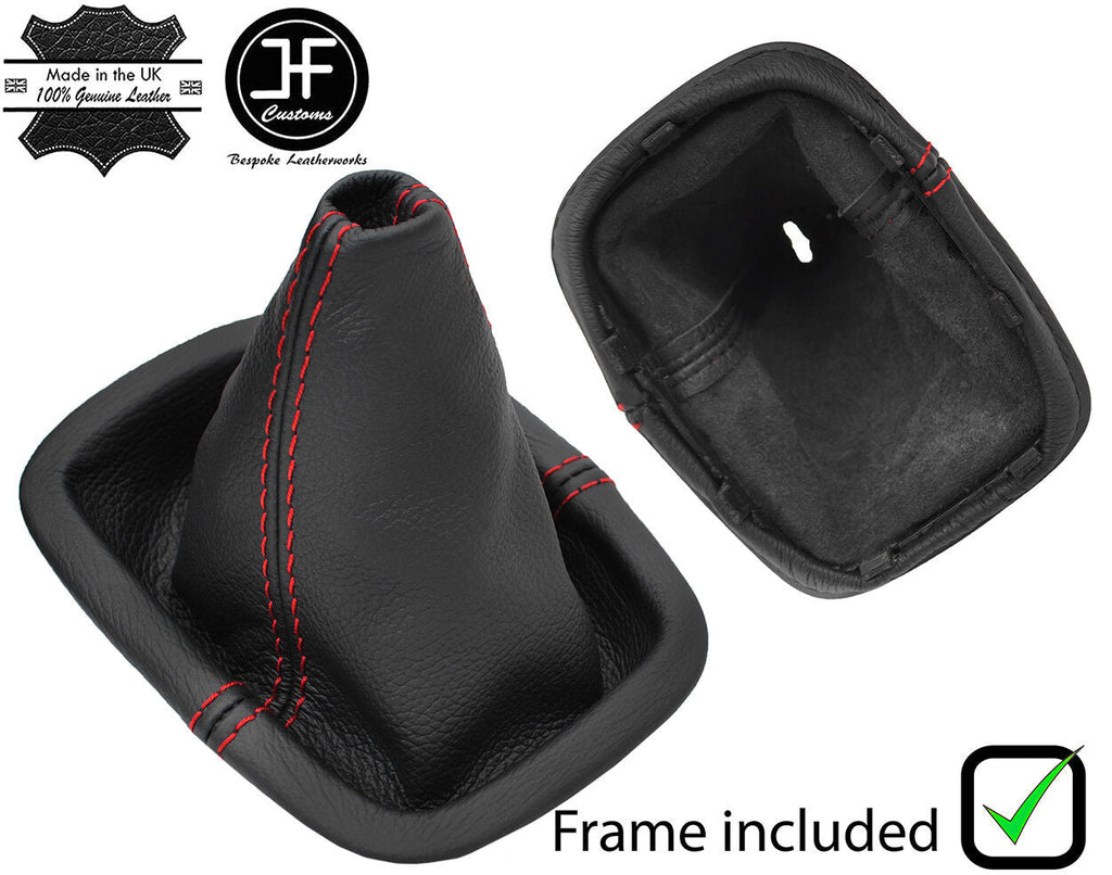 RED STITCH LEATHER GEAR GAITER + PLASTIC FRAME FITS VW POLO 6N2 1999-2001