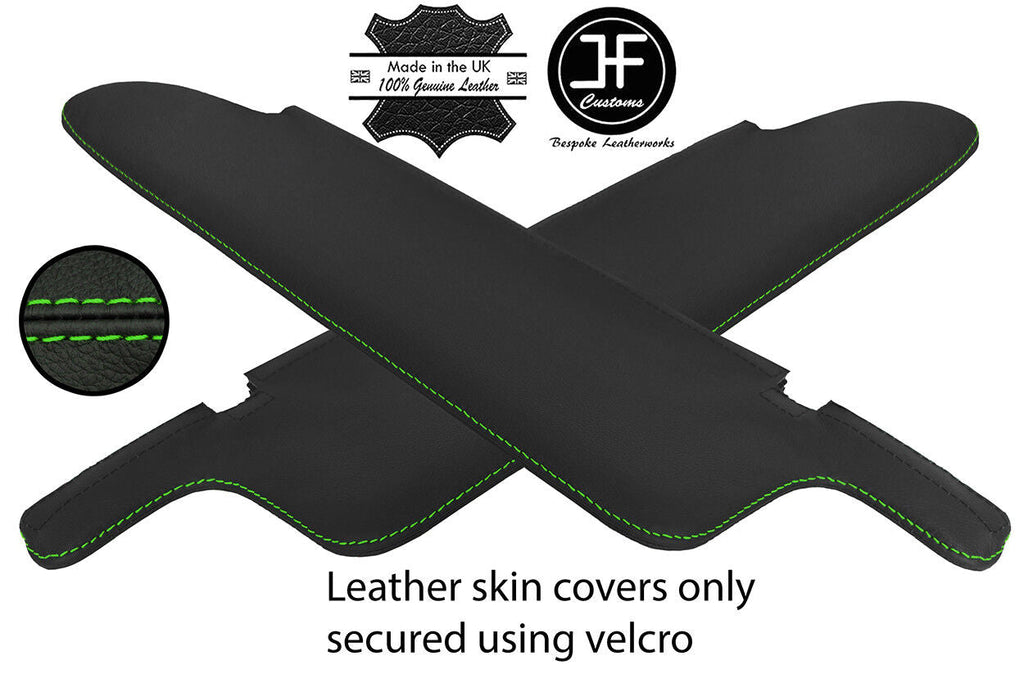 GREEN STITCH 2X TOP GRAIN LEATHER SUN VISOR COVERS FOR VW T4 TRANSPORTER 90-03