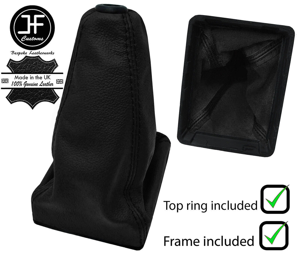 BLACK REAL LEATHER GEAR GAITER + PLASTIC FRAME + TOP RING FOR FORD ORION 90-96